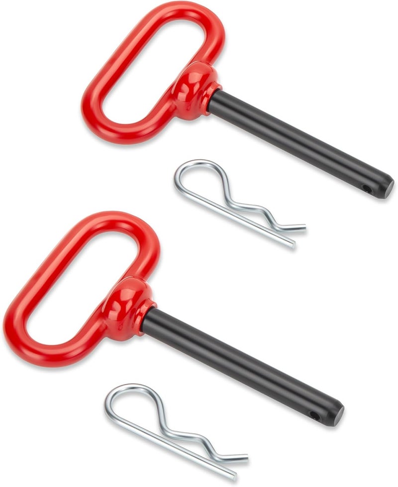 HOWBOW 1/2 inch Trailer Hitch Pin and Clip, 1/2" x 4" Tow Hitch Pin Rubber Coated Red Handle Pin for Tractors, Towing, Lawn Mower, Golf Cart and ATV, Heavy Duty Gate Pin Trailer Accessories One-Handed - Image 1